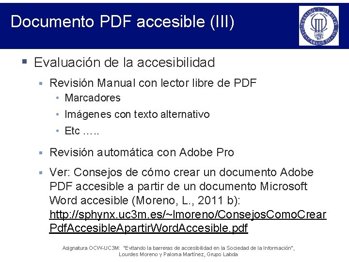 Documento PDF accesible (III) § Evaluación de la accesibilidad § Revisión Manual con lector