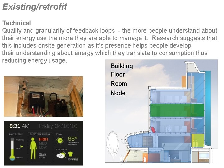 Existing/retrofit Technical Quality and granularity of feedback loops - the more people understand about