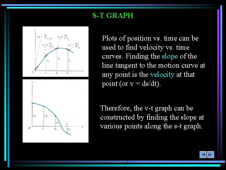 S-T GRAPH Plots of position vs. time can be used to find velocity vs.