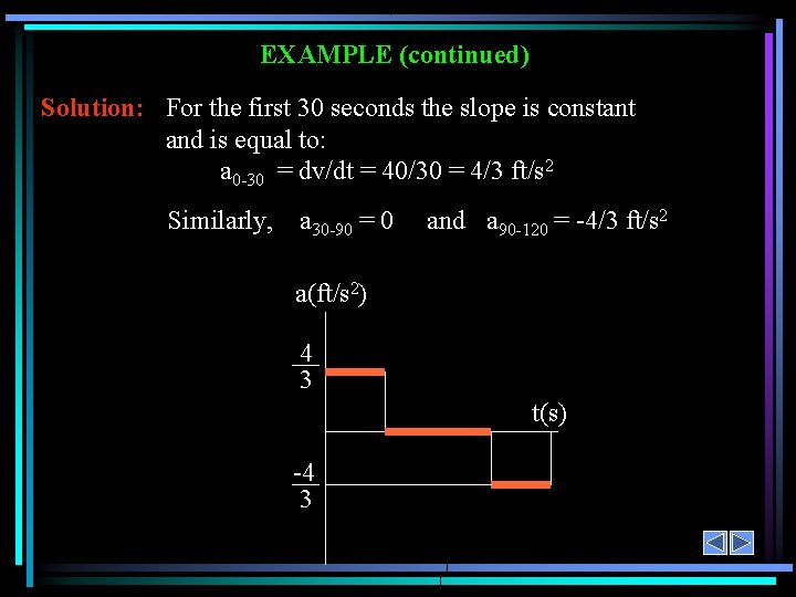 EXAMPLE (continued) Solution: For the first 30 seconds the slope is constant and is