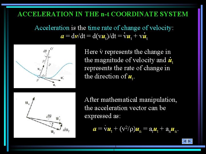 ACCELERATION IN THE n-t COORDINATE SYSTEM Acceleration is the time rate of change of