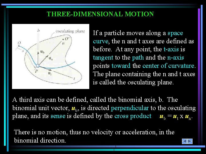 THREE-DIMENSIONAL MOTION If a particle moves along a space curve, the n and t