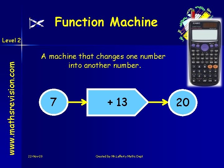 Function Machine www. mathsrevision. com Level 2 A machine that changes one number into