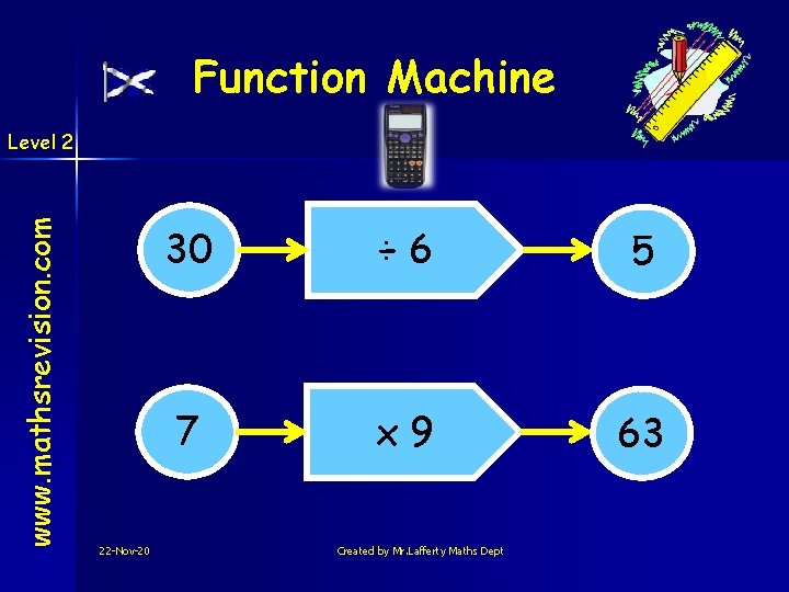 Function Machine www. mathsrevision. com Level 2 22 -Nov-20 30 ÷ 6 5 7
