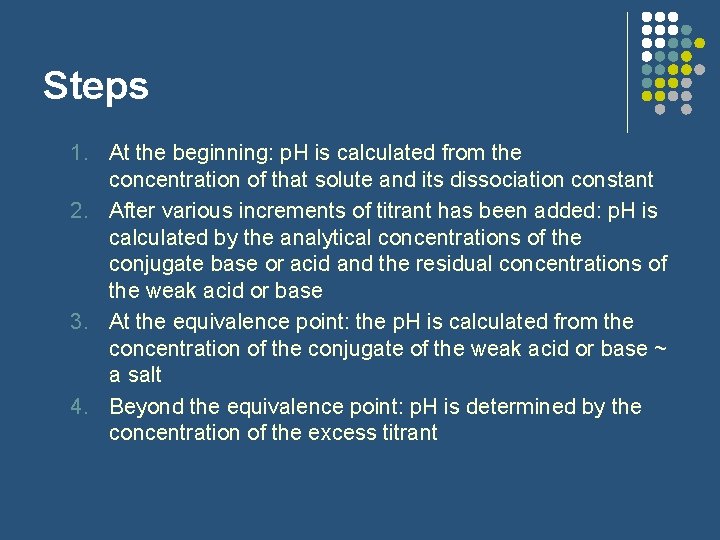 Steps 1. At the beginning: p. H is calculated from the concentration of that