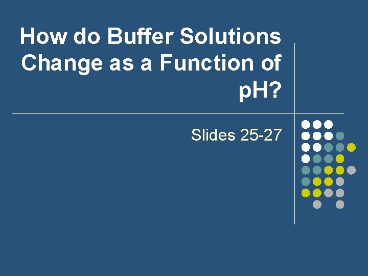 How do Buffer Solutions Change as a Function of p. H? Slides 25 -27