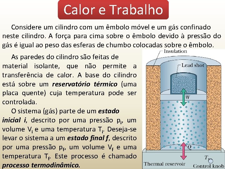 Calor e Trabalho Considere um cilindro com um êmbolo móvel e um gás confinado