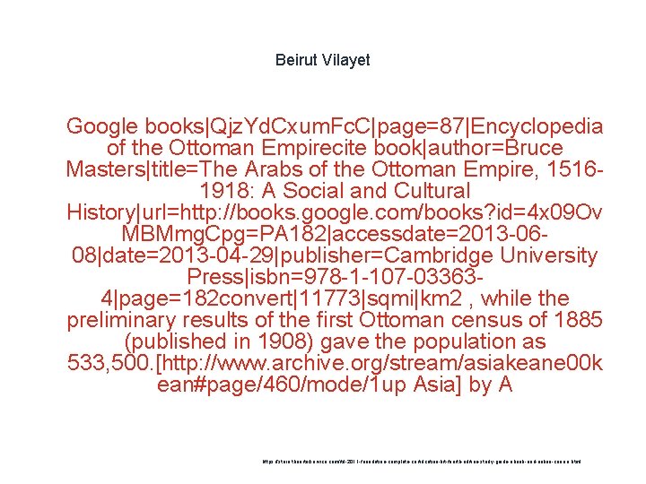 Beirut Vilayet 1 Google books|Qjz. Yd. Cxum. Fc. C|page=87|Encyclopedia of the Ottoman Empirecite book|author=Bruce