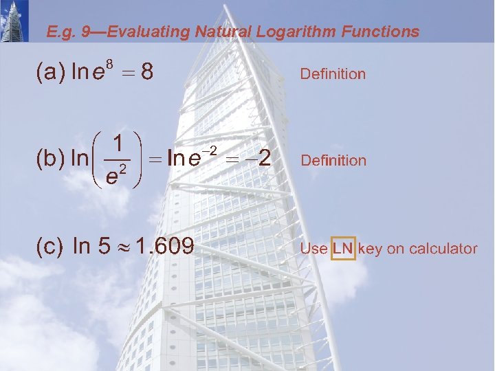 E. g. 9—Evaluating Natural Logarithm Functions 