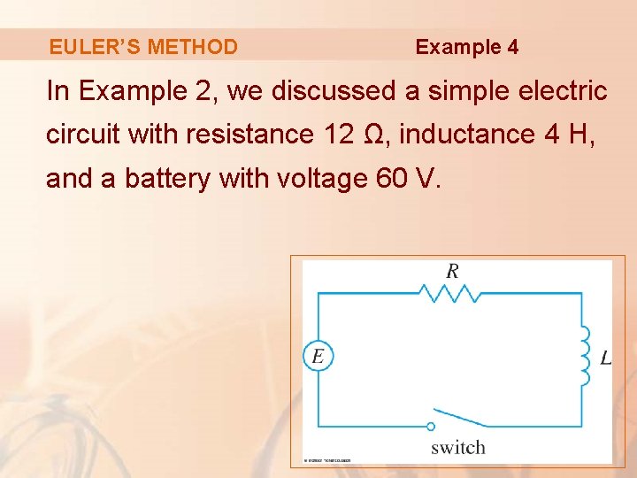 EULER’S METHOD Example 4 In Example 2, we discussed a simple electric circuit with