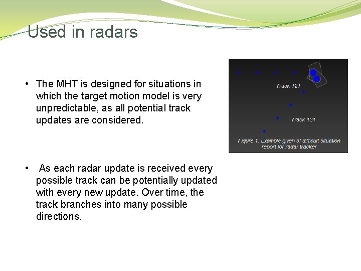 Used in radars • The MHT is designed for situations in which the target Used in radars • The MHT is designed for situations in which the target