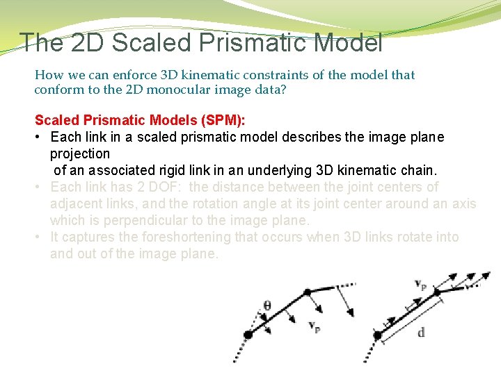 The 2 D Scaled Prismatic Model How we can enforce 3 D kinematic constraints The 2 D Scaled Prismatic Model How we can enforce 3 D kinematic constraints