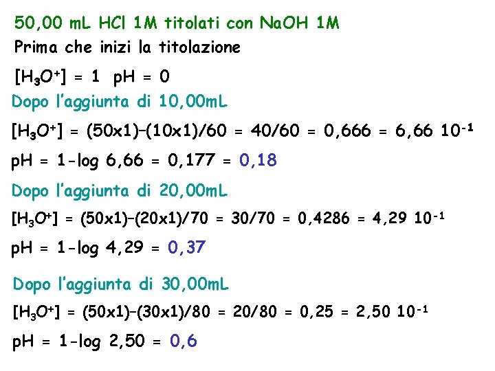 50, 00 m. L HCl 1 M titolati con Na. OH 1 M Prima