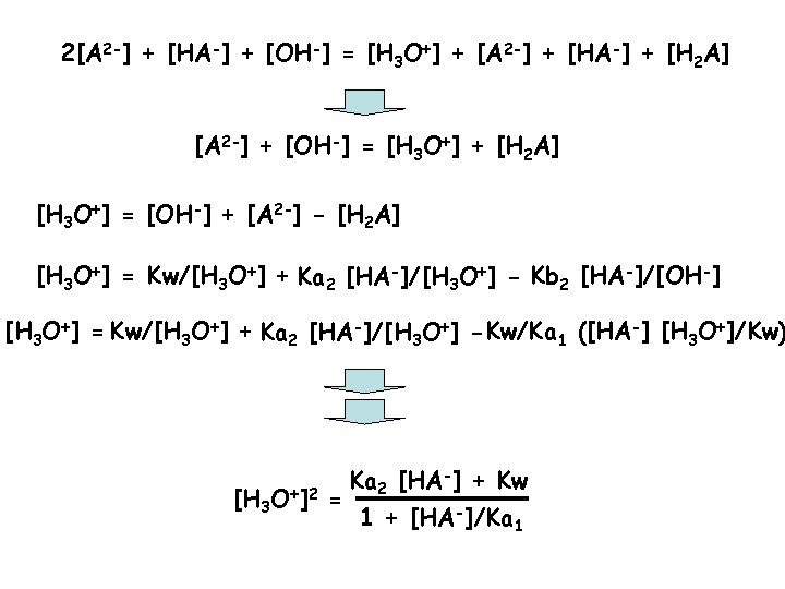 2[A 2 -] + [HA-] + [OH-] = [H 3 O+] + [A 2