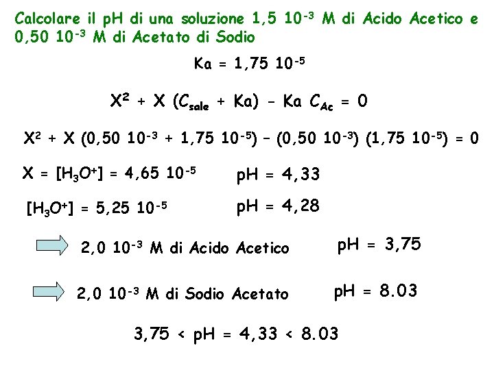 Calcolare il p. H di una soluzione 1, 5 10 -3 M di Acido