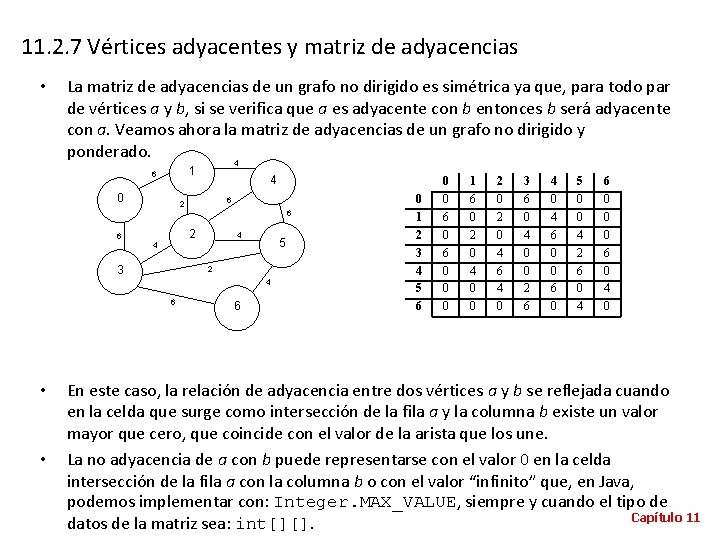 11. 2. 7 Vértices adyacentes y matriz de adyacencias • La matriz de adyacencias