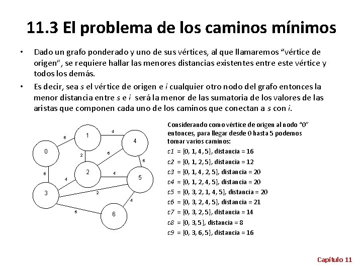 11. 3 El problema de los caminos mínimos • • Dado un grafo ponderado