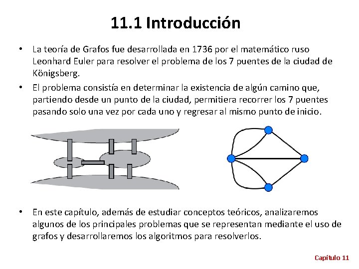 11. 1 Introducción • La teoría de Grafos fue desarrollada en 1736 por el