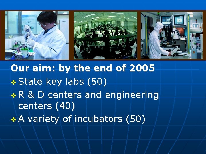 ��插入�� Our aim: by the end of 2005 State key labs (50) R &