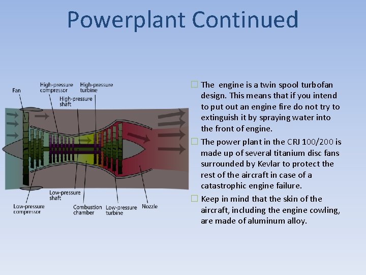 Powerplant Continued � The engine is a twin spool turbofan design. This means that
