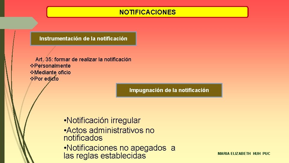 NOTIFICACIONES Instrumentación de la notificación Art. 35: formar de realizar la notificación v. Personalmente