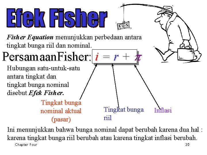 Fisher Equation menunjukkan perbedaan antara tingkat bunga riil dan nominal. Persamaan. Fisher: i =