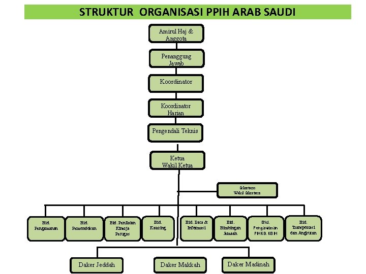 STRUKTUR ORGANISASI PPIH ARAB SAUDI Amirul Haj & Anggota Penanggung Jawab Koordinator Harian Pengendali