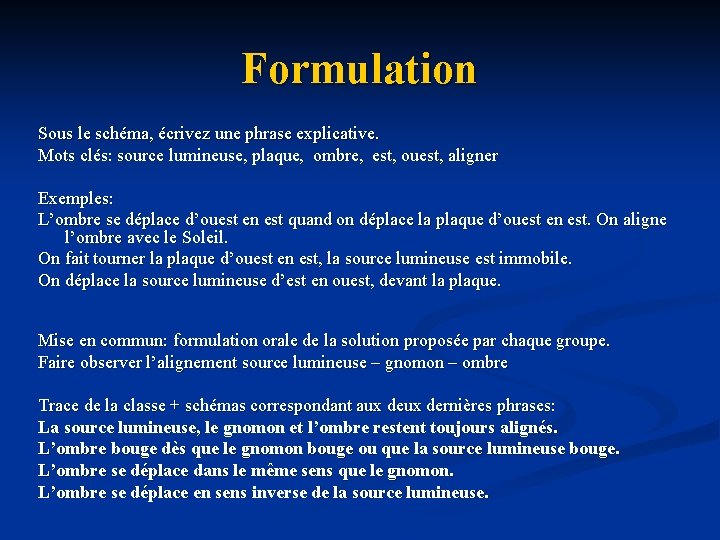 Formulation Sous le schéma, écrivez une phrase explicative. Mots clés: source lumineuse, plaque, ombre,