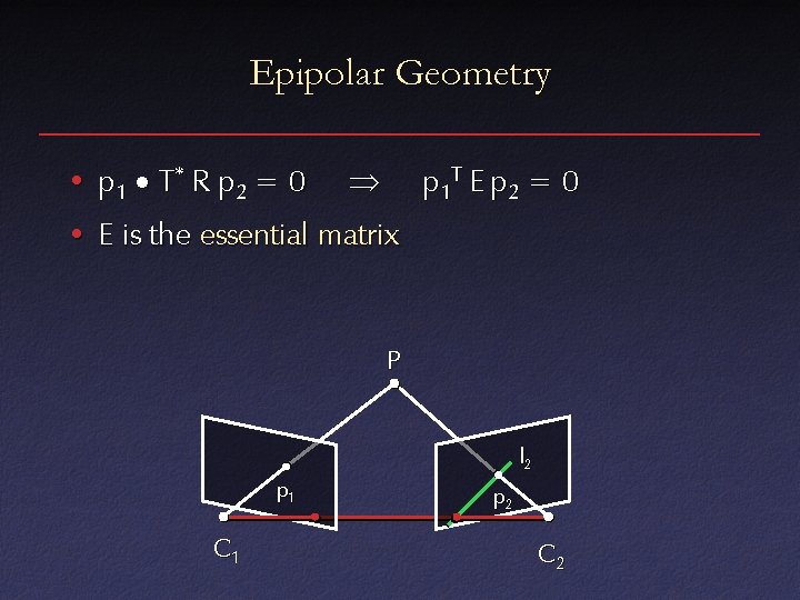 Epipolar Geometry • p 1 T * R p 2 = 0 p 1