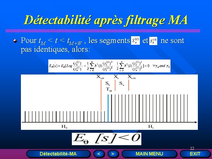 Détectabilité après filtrage MA Pour t. M < t. M+W , les segments et