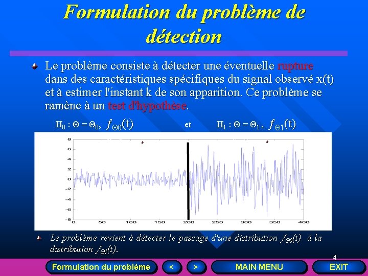 Formulation du problème de détection Le problème consiste à détecter une éventuelle rupture dans