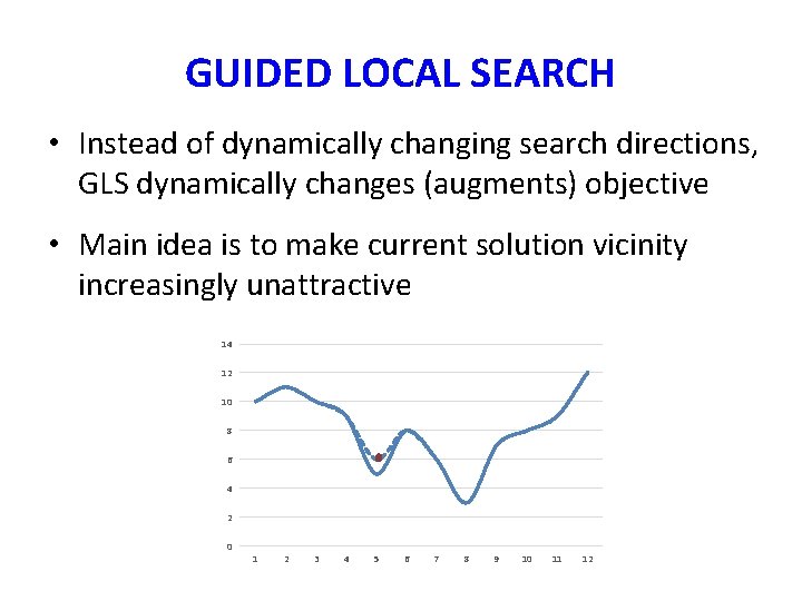 GUIDED LOCAL SEARCH • Instead of dynamically changing search directions, GLS dynamically changes (augments) GUIDED LOCAL SEARCH • Instead of dynamically changing search directions, GLS dynamically changes (augments)