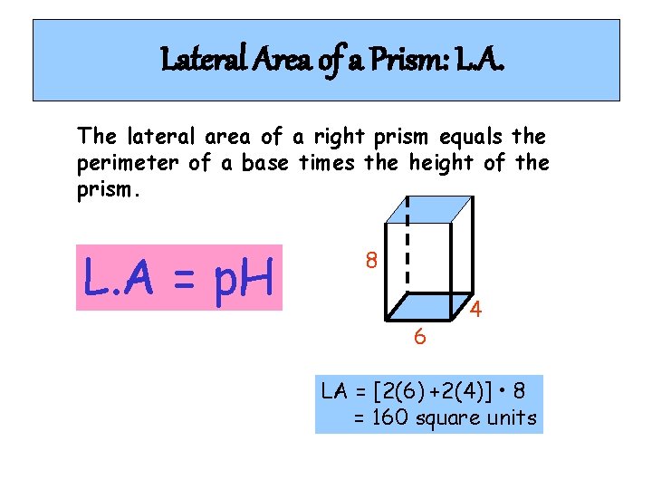 Lateral Area of a Prism: L. A. The lateral area of a right prism