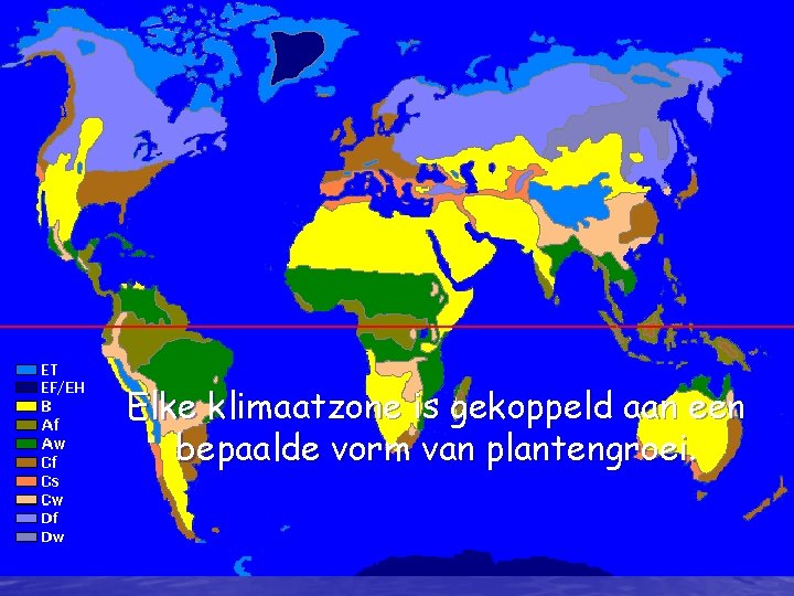 Elke klimaatzone is gekoppeld aan een bepaalde vorm van plantengroei. 