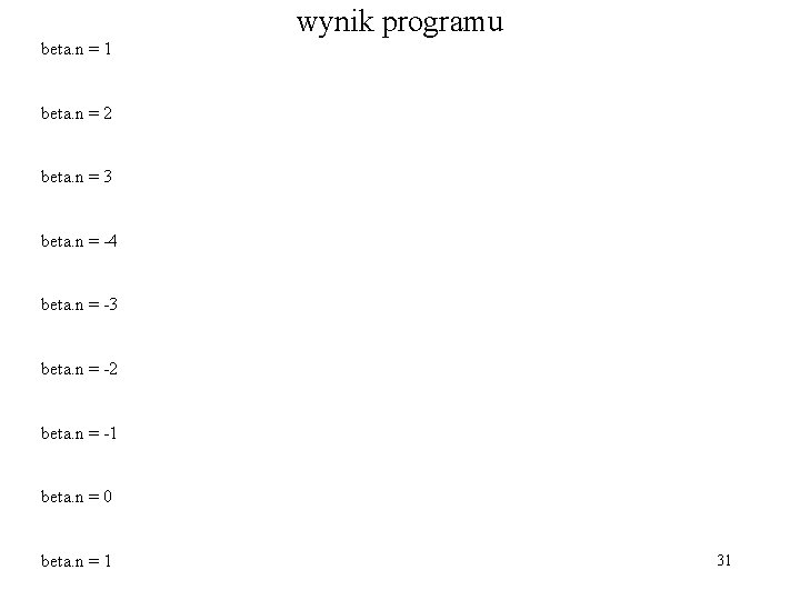 wynik programu beta. n = 1 beta. n = 2 beta. n = 3