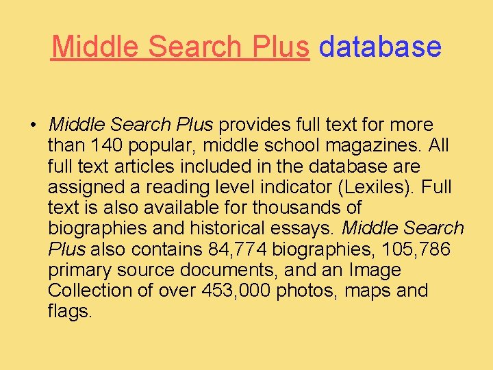 Middle Search Plus database • Middle Search Plus provides full text for more than