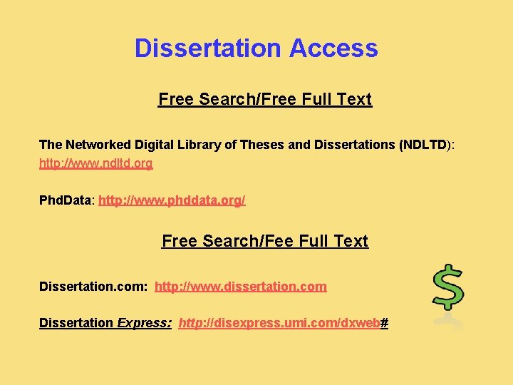 Dissertation Access Free Search/Free Full Text The Networked Digital Library of Theses and Dissertations