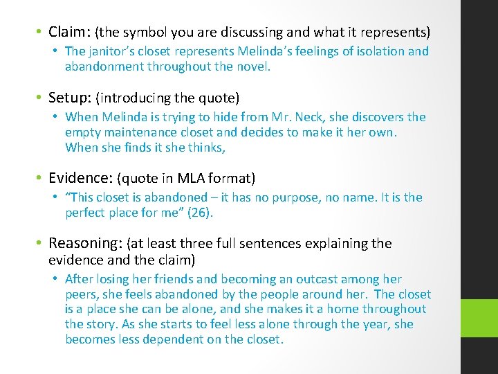  • Claim: (the symbol you are discussing and what it represents) • The