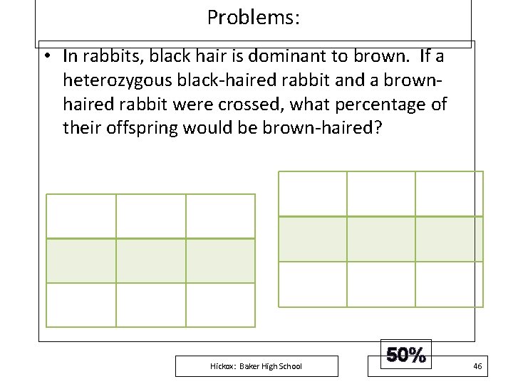 Problems: • In rabbits, black hair is dominant to brown. If a heterozygous black-haired