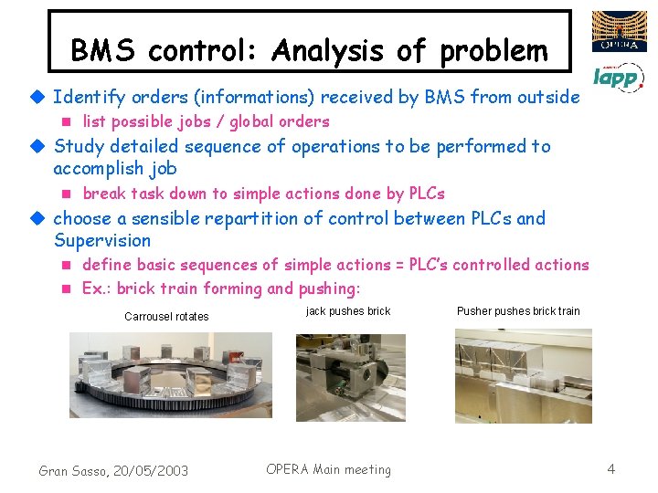 BMS control: Analysis of problem u Identify orders (informations) received by BMS from outside