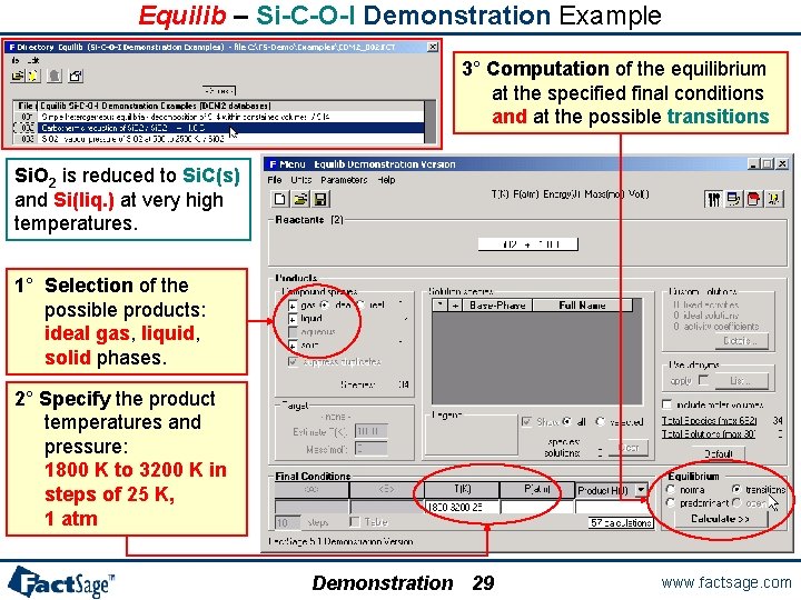 Equilib – Si-C-O-I Demonstration Example 3° Computation of the equilibrium at the specified final