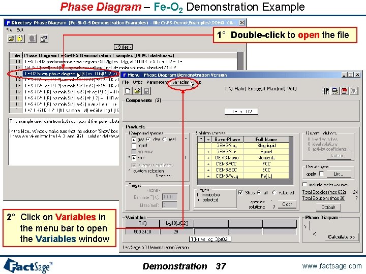 Phase Diagram – Fe-O 2 Demonstration Example 1° Double-click to open the file 2°