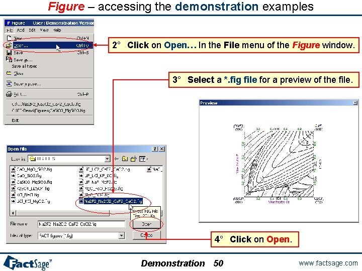 Figure – accessing the demonstration examples 2° Click on Open… In the File menu
