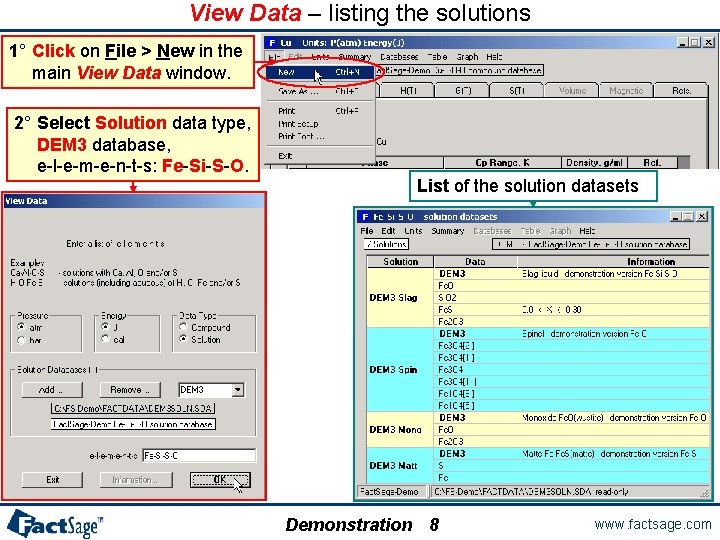View Data – listing the solutions 1° Click on File > New in the