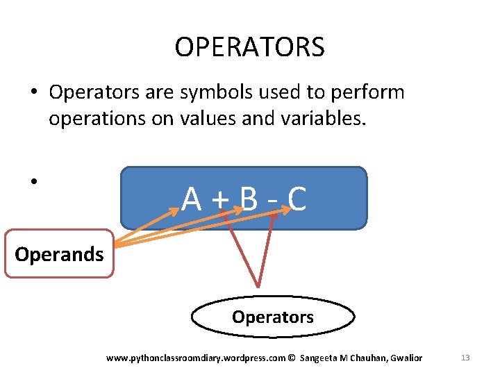 OPERATORS • Operators are symbols used to perform operations on values and variables. •