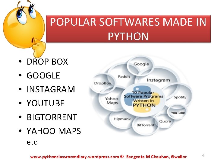 POPULAR SOFTWARES MADE IN PYTHON • • • DROP BOX GOOGLE INSTAGRAM YOUTUBE BIGTORRENT