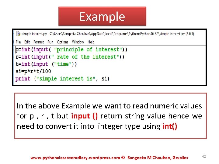 Example In the above Example we want to read numeric values for p ,