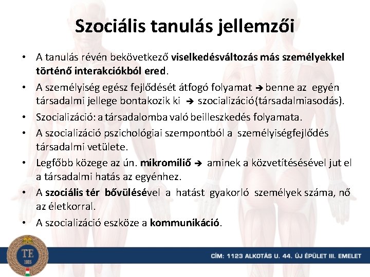Szociális tanulás jellemzői • A tanulás révén bekövetkező viselkedésváltozás más személyekkel történő interakciókból ered.
