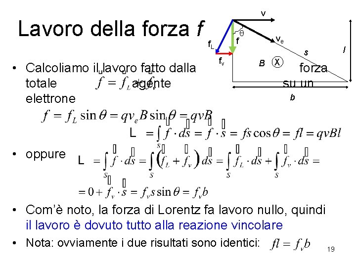 Lavoro della forza f f • Calcoliamo il lavoro fatto dalla totale agente elettrone