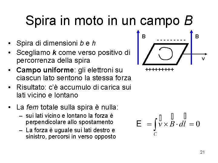 Spira in moto in un campo B • Spira di dimensioni b e h